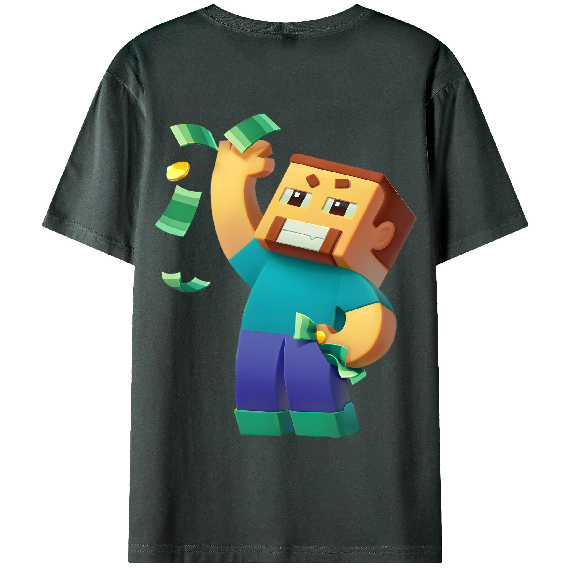（画像用） マインクラフト ブロックの世界 Minecraft MC Block world 綿100％ メンズ半袖Tシャツ（バックプリント） 通気性
